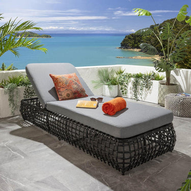 Quatropi Luxury Outdoor Garden Cushioned Rattan Sun Lounger Reclining Grey 206cm