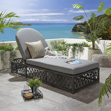 Quatropi Luxury Outdoor Garden Cushioned Recliner Sun Lounger Grey Rope 199cm