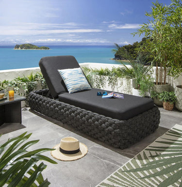 Quatropi Luxury Outdoor Garden Cushioned Sun Lounger Rope Weave Grey 208x85cm