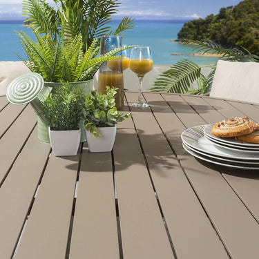 Quatropi Luxury Round Garden Dining Set 6 Seater Outdoor Table and Chairs Brown Beige Aluminium