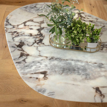 Quatropi Luxury Rounded Ceramic Marble Coffee Table White Grey 140cm x 90cm