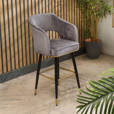 Quatropi Luxury Velvet Bar Stool Counter Height Kitchen Stool Grey