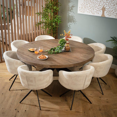 Quatropi Lyla & Glasgow Wooden 8 Seater Round Dining Set Cream & Reclaimed Oak