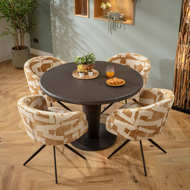 Quatropi Lyla & Pluto Contemporary 4 Seater Round Dining Set Yellow & Grey Oak Wash