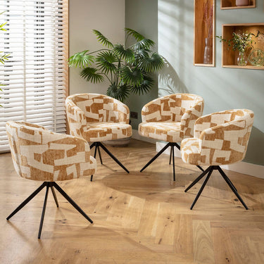 Quatropi Lyla & Pluto Contemporary 4 Seater Round Dining Set Yellow & Grey Oak Wash