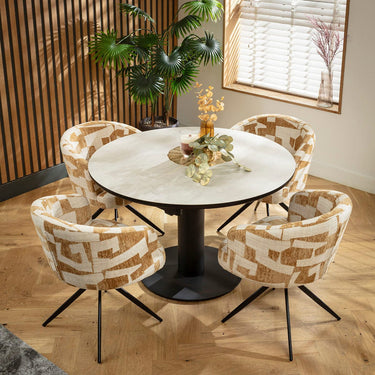 Quatropi Lyla & Venus 4 Seater Round Extendable Dining Set Yellow & Light Grey Ceramic