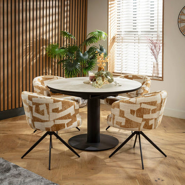 Quatropi Lyla & Venus 4 Seater Round Extendable Dining Set Yellow & Light Grey Ceramic