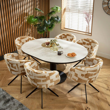Quatropi Lyla & Venus 6 Seater Round Extendable Dining Set Yellow & Light Grey Ceramic