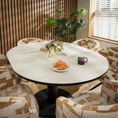 Quatropi Lyla & Venus 6 Seater Round Extendable Dining Set Yellow & Light Grey Ceramic
