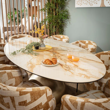 Quatropi Lyla & Venusia Large 8 Seater Oval Dining Set Yellow & White Ceramic