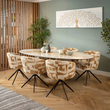 Quatropi Lyla & Venusia Luxury 6 Seater Oval Dining Set Yellow & White Ceramic
