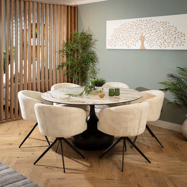 Quatropi Lyla & Venusia Modern 6 Seater Round Dining Set Cream & White Ceramic
