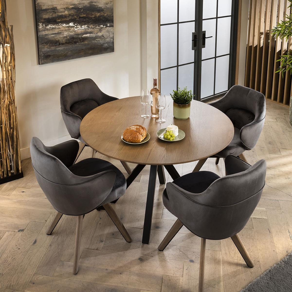 Quatropi Maeve Stained Solid Round Wooden Dining Set For 4 Grey