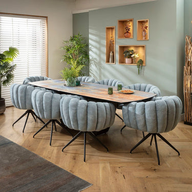 Quatropi Maisy & Zelda Large 8 Seater Extendable Dining Set Rustic Blue Ceramic