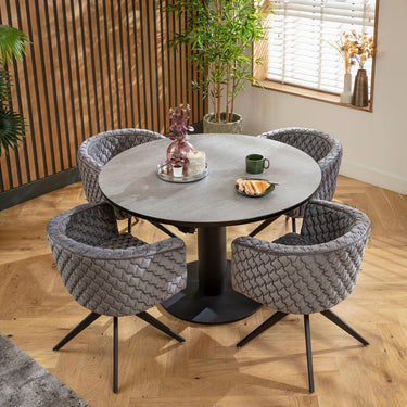 Quatropi Maple & Venus 4 Seater Round Extendable Dining Set Grey Ceramic