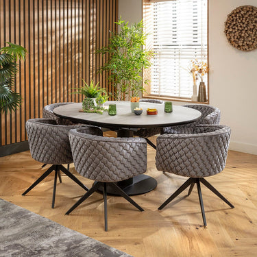 Quatropi Maple & Venus 6 Seater Round Extendable Dining Set Grey Ceramic