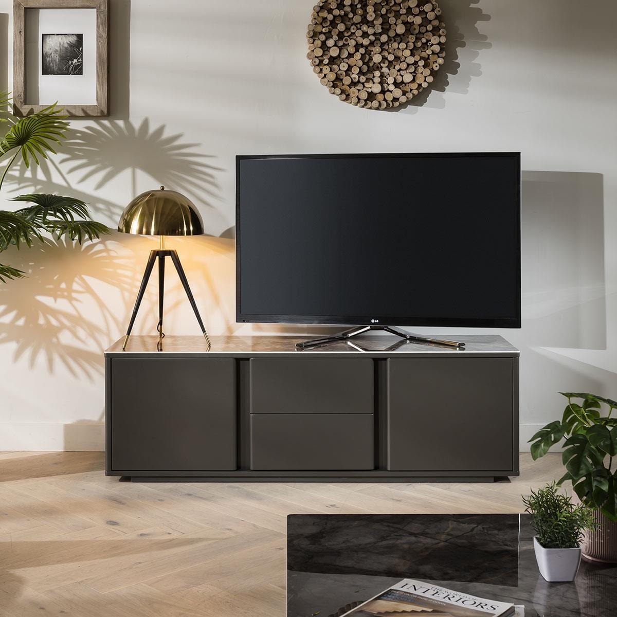 Quatropi Marblehead Grey TV Stand | 160cm Unit with Luxury Marble Top & Storage