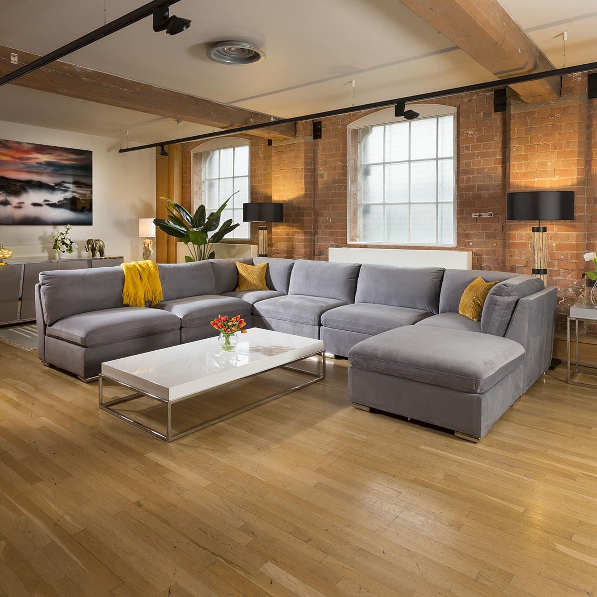 Quatropi Massive Modern Mikey Corner Sofa Medium Grey 7 Seater U Shape 9L