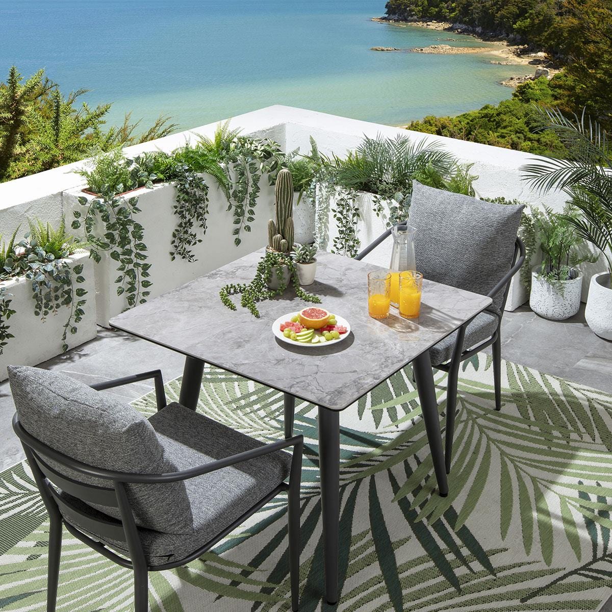 Quatropi Mia 2 Seater Square Ceramic Outdoor Garden Dining Set Aluminium Grey