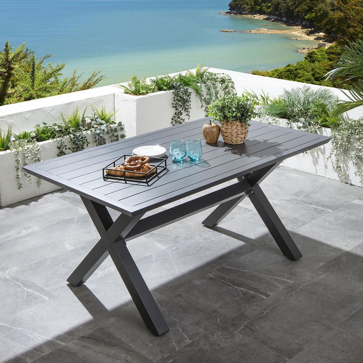 Quatropi Mia 6 Seater Outdoor Garden Dining Set Aluminium Grey