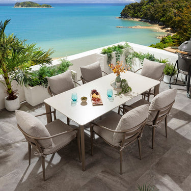 Quatropi Mia & Pharos 6 Seater Outdoor Garden Dining Set Cream & Beige Aluminium