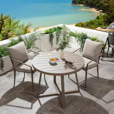 Quatropi Mia & Sun 2 Seater Round Outdoor Garden Dining Set Cream & Beige Aluminium