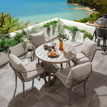 Quatropi Mia & Sun 4 Seater Round Outdoor Garden Dining Set Cream & Beige Aluminium