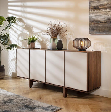 Quatropi Mid Century Modern Sideboard Large 4 Door Buffet Walnut White 180cm