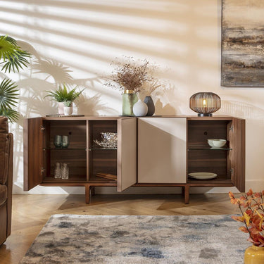 Quatropi Mid Century Modern Sideboard Large 4 Door Buffet Walnut White 180cm