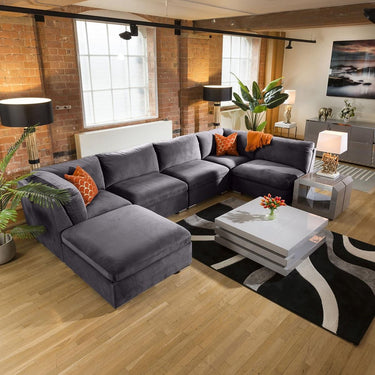 Quatropi Mikey 6 Seater U-Shape Sofa Dark Grey 380x190cm 6R