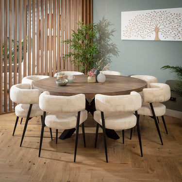 Quatropi Mila & Glasgow Wooden 8 Seater Round Dining Set Cream & Reclaimed Oak