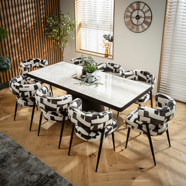 Quatropi Mila & Hastings Modern 8 Seater Dining Set Black & Grey Ceramic