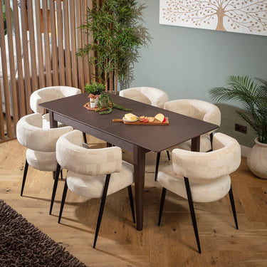 Quatropi Mila & Ruben 6 Seater Extendable Dining Set Cream & Brown Wood