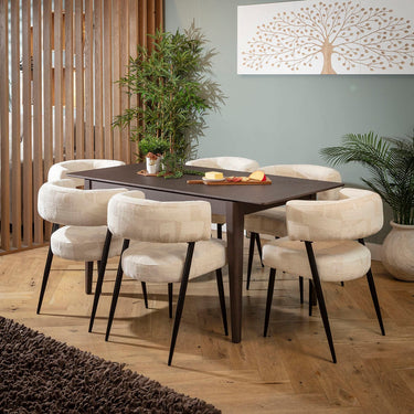 Quatropi Mila & Ruben 6 Seater Extendable Dining Set Cream & Brown Wood