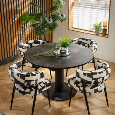 Quatropi Mila & Venus 4 Seater Round Extendable Dining Set Black Ceramic