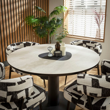 Quatropi Mila & Venus 4 Seater Round Extendable Dining Set Black & Light Grey Ceramic