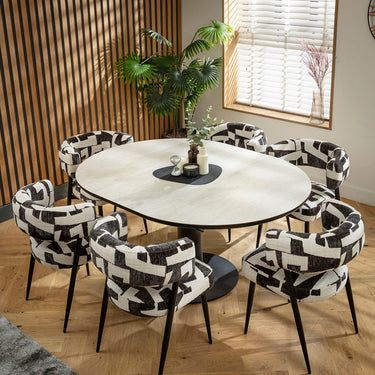 Quatropi Mila & Venus 6 Seater Round Extendable Dining Set Black & Light Grey Ceramic