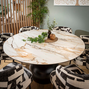 Quatropi Mila & Venusia Modern 6 Seater Round Dining Set Black & White Ceramic