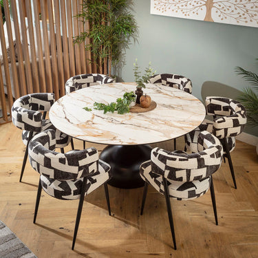 Quatropi Mila & Venusia Modern 6 Seater Round Dining Set Black & White Ceramic