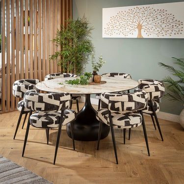 Quatropi Mila & Venusia Modern 6 Seater Round Dining Set Black & White Ceramic