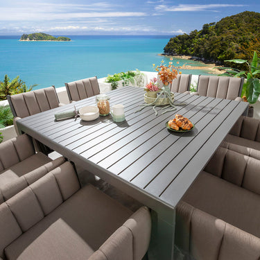 Quatropi Milano & Atlas 8 Seater Extendable Outdoor Garden Dining Set Coffee Beige & Grey