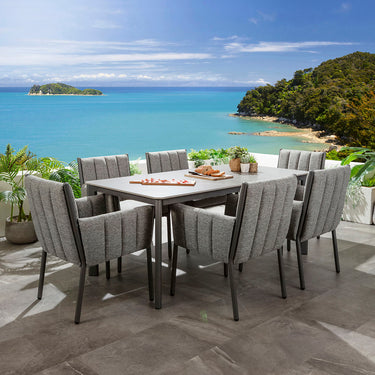 Quatropi Milano & Pharos 6 Seater Ceramic Outdoor Garden Dining Set Smoke & Grey