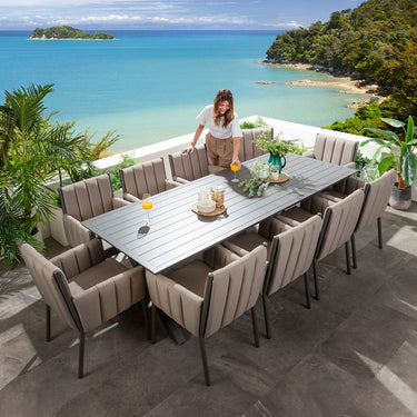 Quatropi Milano & Star 10 Seater Outdoor Garden Dining Set Coffee Beige & Grey Aluminium