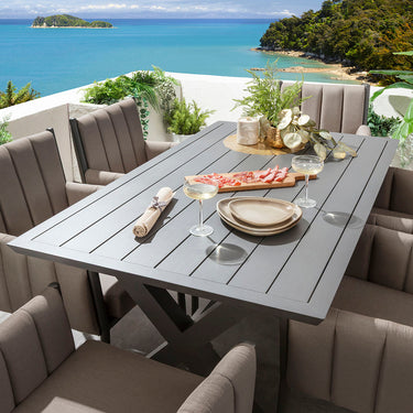 Quatropi Milano & Star 6 Seater Outdoor Garden Dining Set Coffee Beige & Grey Aluminium