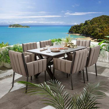 Quatropi Milano & Star 6 Seater Outdoor Garden Dining Set Coffee Beige & Grey Aluminium
