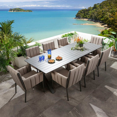 Quatropi Milano & Star Large 8 Seater Outdoor Garden Dining Set Coffee Beige & Grey Aluminium