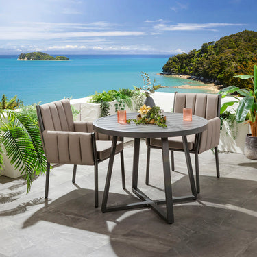 Quatropi Milano & Sun 2 Seater Round Outdoor Garden Dining Set Coffee Beige & Grey