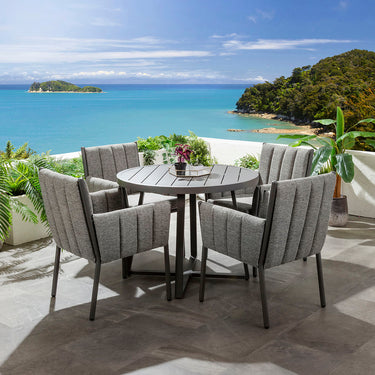 Quatropi Milano & Sun 4 Seater Round Outdoor Garden Dining Set Smoke & Grey