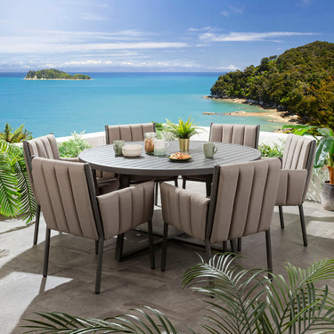 Quatropi Milano & Sun 6 Seater Round Outdoor Garden Dining Set Coffee Beige & Grey Aluminium