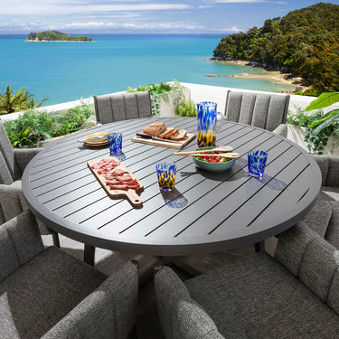 Quatropi Milano & Sun 6 Seater Round Outdoor Garden Dining Set Smoke & Grey Aluminium
